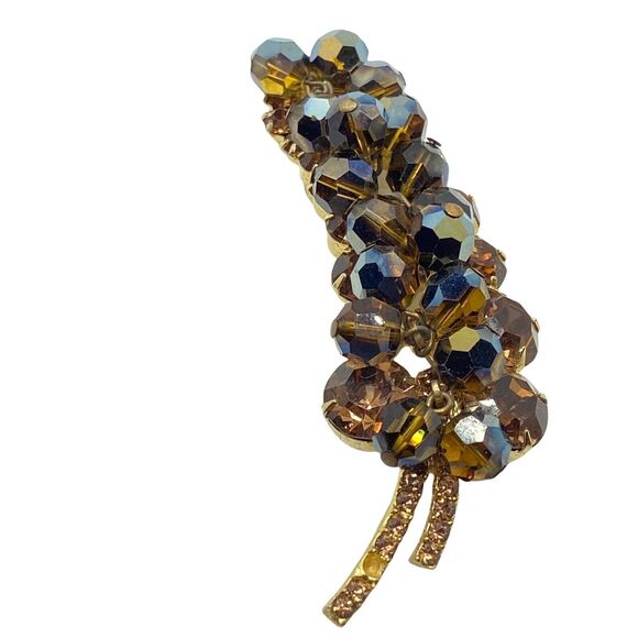 Juliana Leaf Brooch D&E DeLizza and Elster Topaz Brown, aurora borealis cha cha - Picture 6 of 16